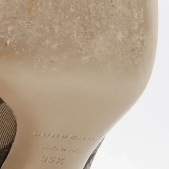 Burberry Nova Check Coated Canvas Beige Peep Toe Heels - Picture 5 of 9